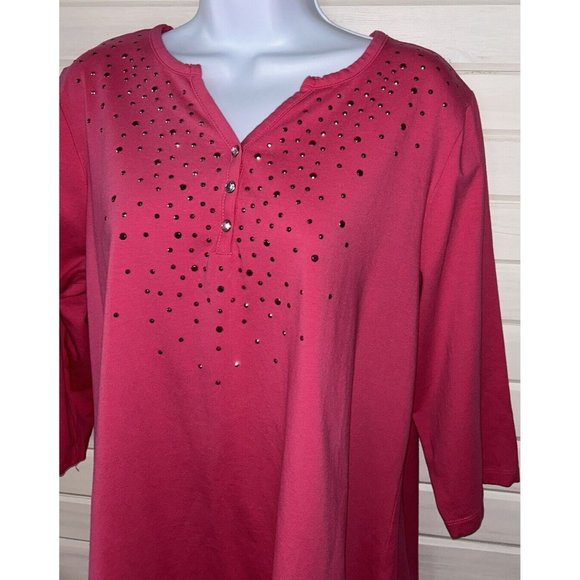 Quacker Factory Sz LARGE Pink Studded Sparkle Trapeze Hem Tunic Cottony EUC - Picture 1 of 9